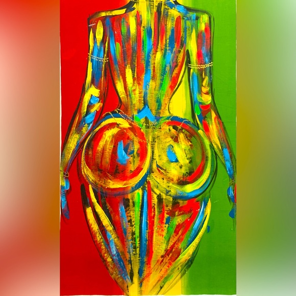African Canvas Hand Painted Abstract Art - Curves of The Black Woman.